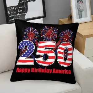America 250th Birthday Throw Pillow, Happy Birthday Pattern America Patriotic Cushion, Fireworks American Flag Stars & Stripes Accent Pillow, Ideal 4th of July Gift for US Patriotism Lovers