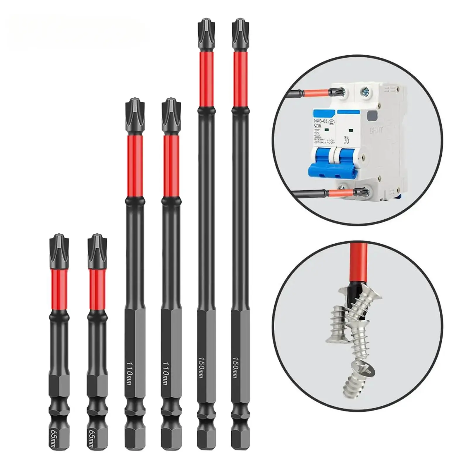 Impact Screwdriver Bit Set for Electricians,S2 Steel 65mm&110mm&150mm,1/4 Inch Hex Shank Magnetic Cross Slot Screw Driver Drill Bits Used on Circuit Breakers