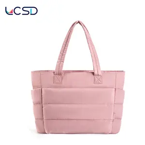 LCSD Women's Lightweight Puffy Handbag Stitched Shoulder Bag with Compartments Quilted Puffer Bag Ideal for Travel Work Gym School Commuting