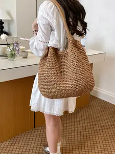 French Large Capacity Straw Tote Bag for Women, 2026 New Summer Bohemian Style Shoulder Bag, Perfect for Beach and Vacation