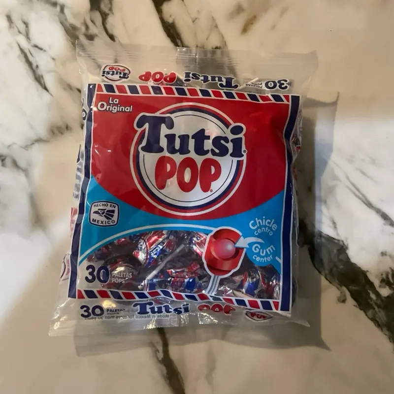 Tutsi pop lollipop with gum made in Mexico