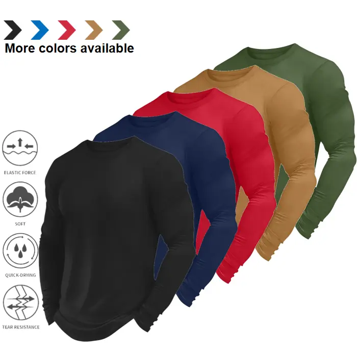 Men's Polyester Crew Neck Long Sleeve T-Shirt - Sporty Chic, Casual Solid Basic Top, Breathable Quick-Drying for Gym, Fitness, Everyday Wear, All Season Menswear