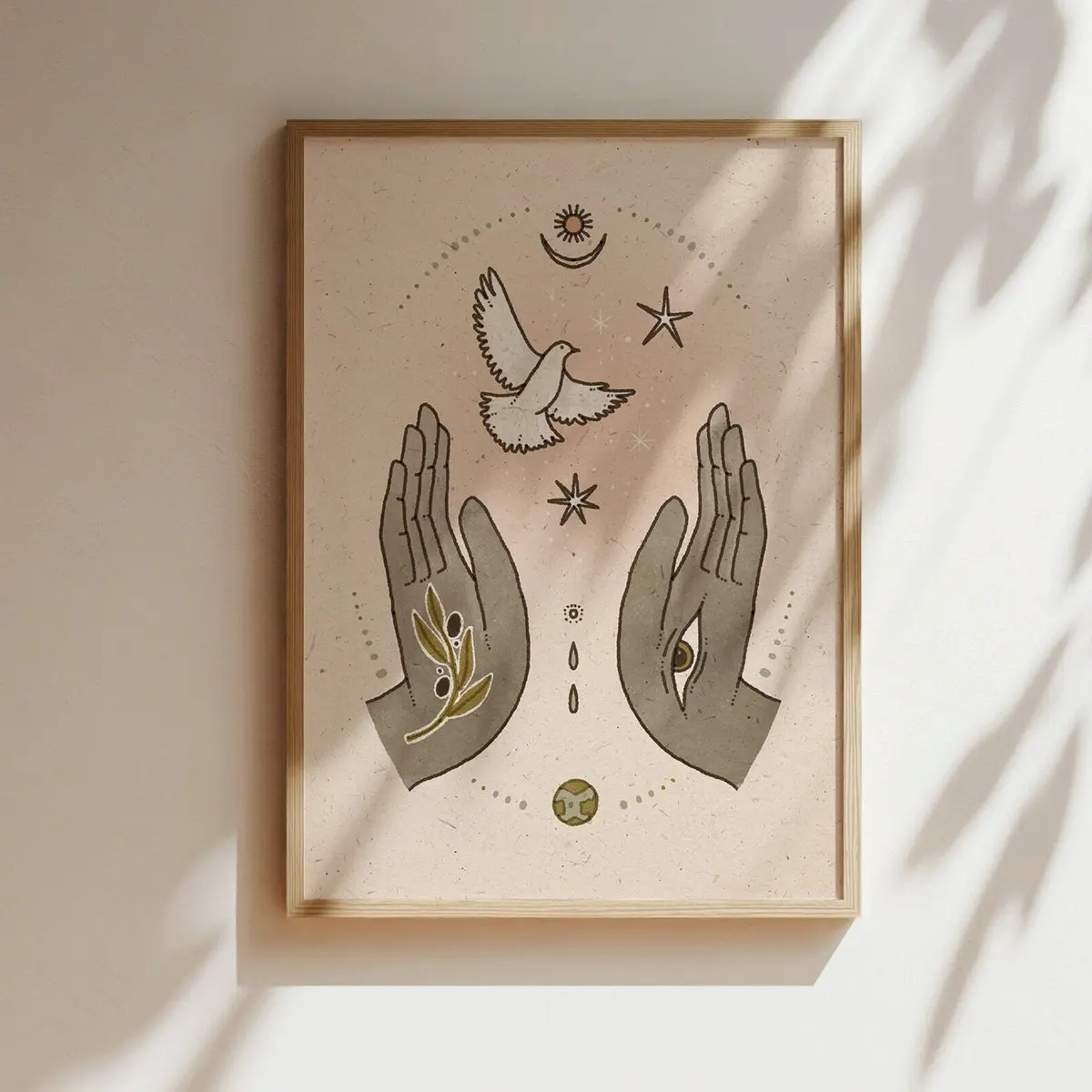 Peace Art Print Handmade Hippie Poster Yoga Wall Decor Yogi Peace Prayer Nature Aesthetic Healing Spiritual Neutral Gradient Boho Positive, Room Decor, Unframed