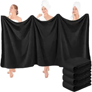 4 Pcs Oversized Fleece Bath Towels, 40 x 80 Inch Bath Sheets Large Microfiber Coral Velvet Absorbent Towels 350gsm High Density for Adults Home Beach (Black)