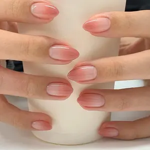 24 Pcs Set  Powder blusher gradient Almond Shaped Nail Tips, All-Covering Press On Nails With Minimalist Elevated Nude Ombre Mirrored Pink Style, Suitable For Girls & Women For Party, Holiday, Daily Commute, Includes Double-Sided Adhesive & Nail File