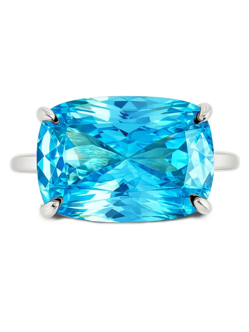 Sterling Silver Aquamarine Cushion East-West Ring