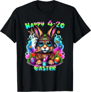 Happy 420 Easter Day Bunny Smoking Weed Marijuana Funny 420 Unisex T-Shirt Cotton Menswear Man Classic