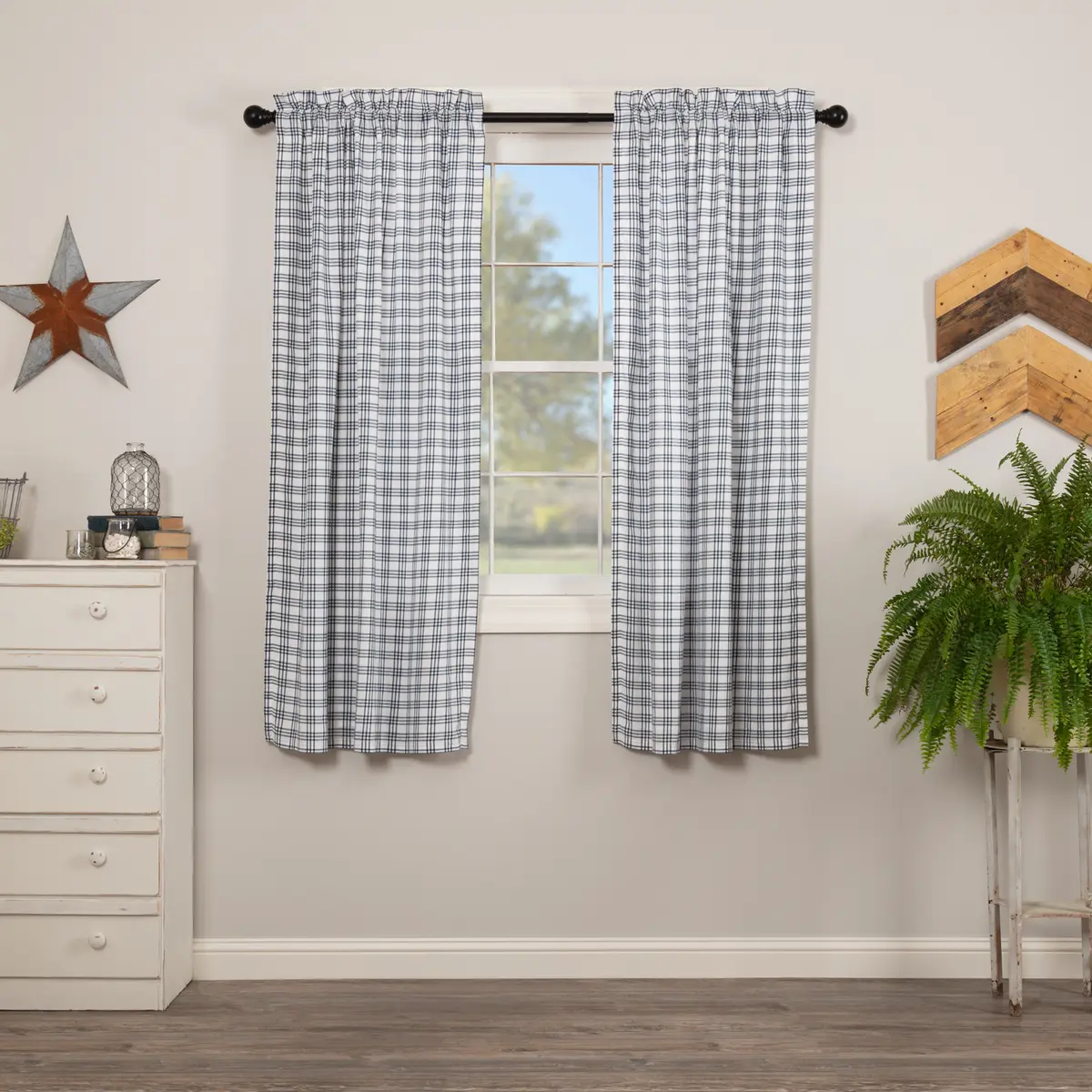 Farmstead 100% Cotton Short Panel Curtains, Denim Plaid/Blue and White Plaid Window Covers, Cottagecore Aesthetic Household Textiles, Blue And White Plaid Curtains