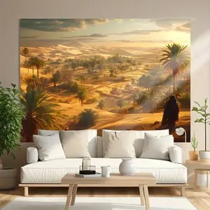 2D Plane - 1 Piece Of Golden Desert Oasis Tapestry |   2D Flat Banner, Made Of 100.0% Polyester Fiber, Machine Washable, No Electricity Required, Suitable For All Occasions, Ideal For Living Room Decoration funny tapestry durable man
