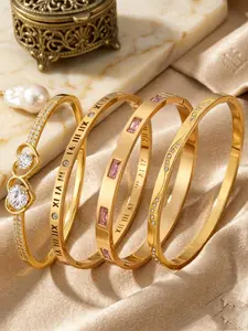4-Piece Luxury Bracelet Set, Exquisite Bracelet, Roman Numerals Sugar Cubes, Wave Zircon, Heart Zircon, Scratch-Resistant, Ideal for Daily Wear and Gifting