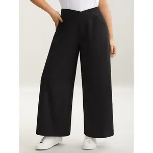 【Summer Turn-Up】】【Super- Stretchy】BlOOMCHIC Plus Size Crossover Waist Very Stretchy Wide-Leg Pants [M-6X] 2026 Summer Pick for Mother's Day