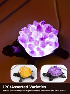 Handmade Natural Amethyst/Citrine Turtle Night Light, Raw Crystal Cluster LED Ambient Lamp, Unique Home Decor Gift for Crystal Lovers