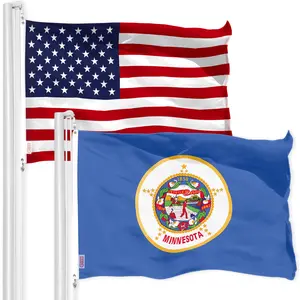 G128 Combo Pack: American USA Flag 3x5 Ft & Minnesota Flag 3x5 Ft, Both Printed 150D Polyester, Indoor/Outdoor, Brass Grommets