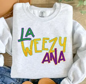 Laweezyana Mardi Gras Sweatshirt (Printed Glitter Effect), La Weezy Ana Crewneck Sweater, Funny Carnival Sweatshirt, Fat Tuesday Apparel, Louisiana Festival Outfit