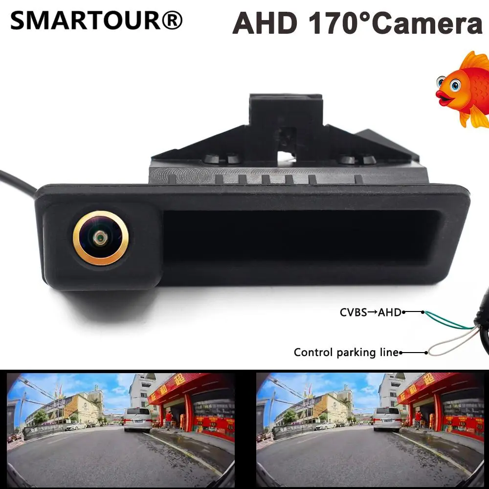 AHD 720P Vehicle Backup Camera for BMW E82 E88 E84 E90 E91 E92 E93 3 5 Series X1 5 6 320i 335i(2007-2012),CCD Reverse Parking Fisheye Lens Waterproof Cam Car Trunk Handle Camera(4.33 inch*1.57 inch)