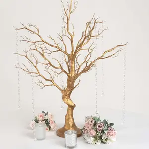 Manzanita Tree Centerpiece 34" Metallic Gold with 8 Acrylic Bead Chains - Easy Assembly Decorative Artificial Tree