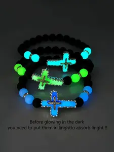 ZYNE Glow in The Dark Stone Alloy Cross Bracelet, Fashionable Beaded Bracelet for Party, Daily Clothing Decor, Trendy All-match & Exquisite Jewelry for Birthday Gift, Fashionable Bangle, Elegant Bangle