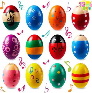 Easter party favor – 12-pack wooden egg shakers maracas percussion musical toys for kids, classroom prizes, basket fillers, and Easter hunt.