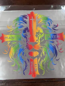 COLORFULLY LION DTF PRINTING WITH A CROSS