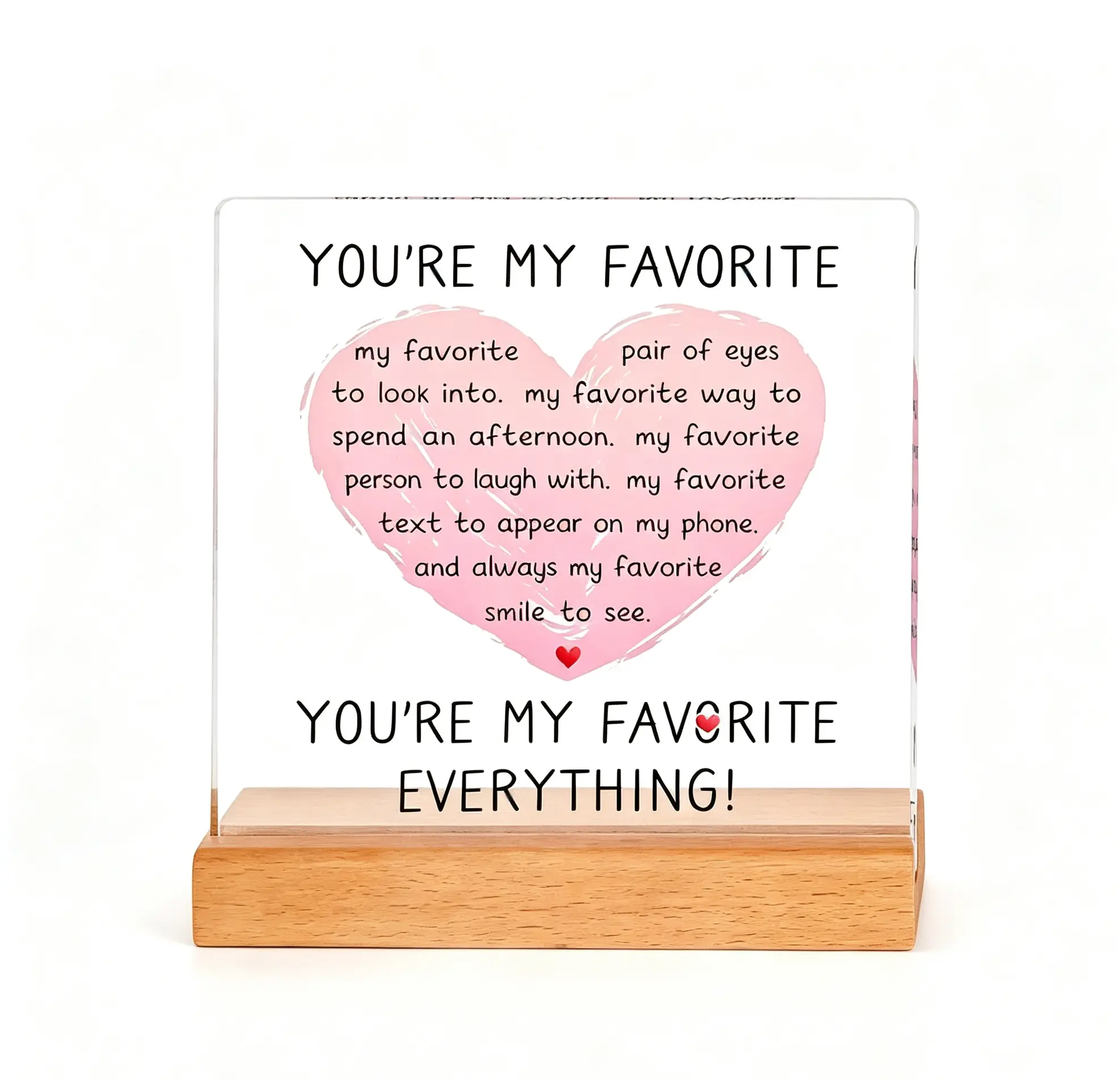 Lightweight Acrylic Heart Love Sign with Bonus Stable Wooden Stand - "You're My Favorite" Message, Decorative Desk Display, Light Wood Base, Home Desktop Nightstand Plaque, Romantic Birthday Gift for Partner, Small Space Home Decor