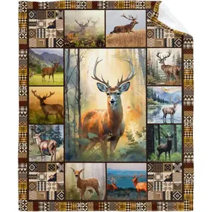 Deer Throw Blanket - Super Soft Cozy Fleece for Men, Women, Kids - Forest, Snow, Elk Theme - 50"X 40" - Perfect for Sofa, Bed, Camping