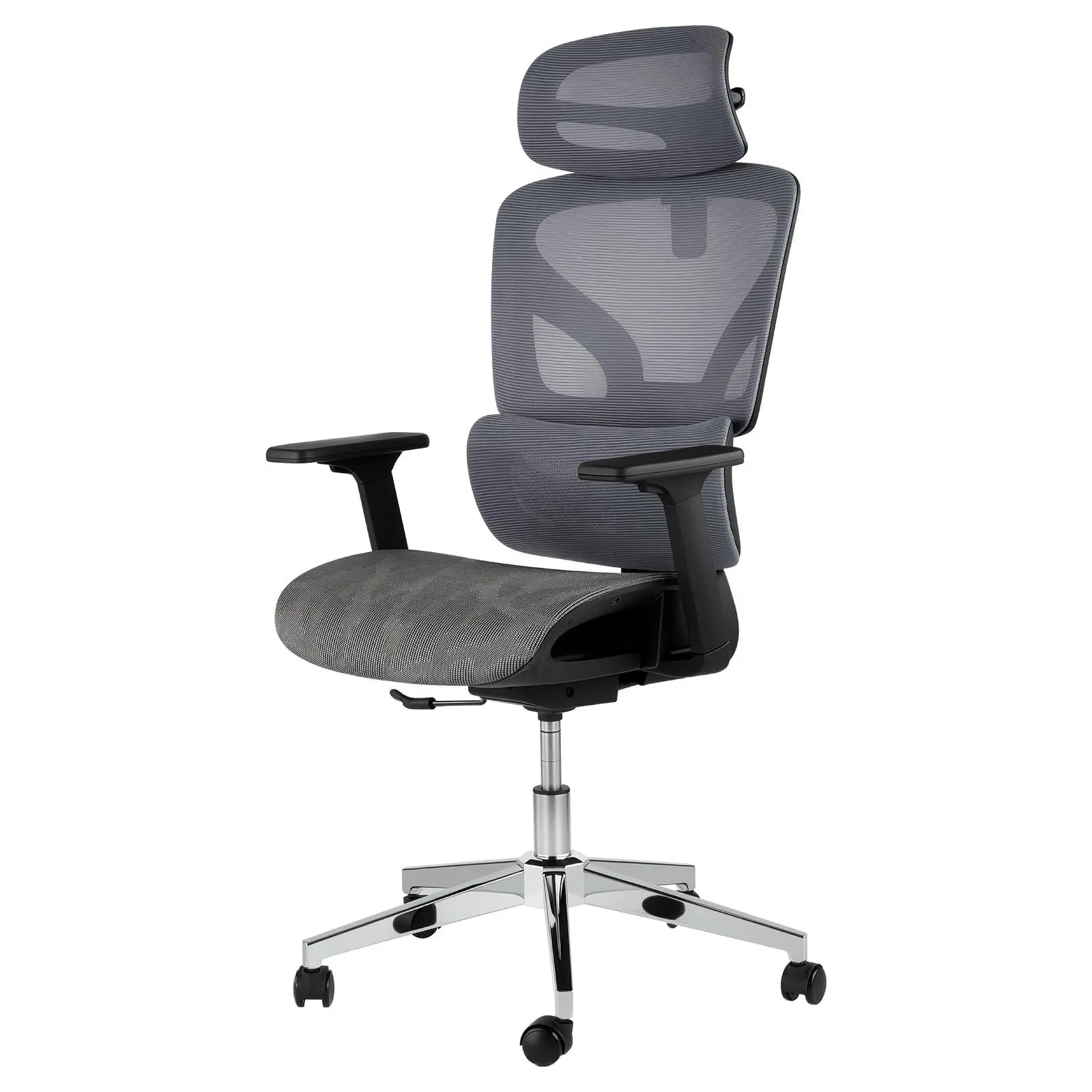 Gaomon Ergonomic High-Back Mesh Office Chair - Mesh Fabric, 4D Arms, Curved Back, Lumbar Support, Adjustable Headrest, Seat Adjust, Tilt Lock, Steel Plate, Rolling Executive Desk Chair for Home Office, Grey, Sturdy, Seat Depth Adj.