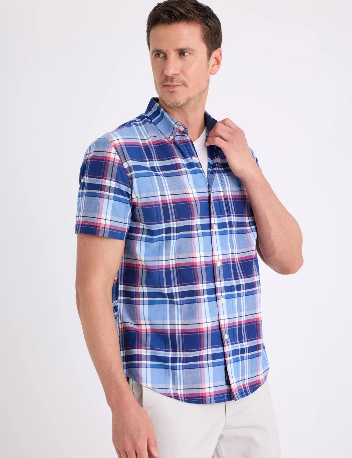 SHORT SLEEVE PLAID OXFORD SHIRT