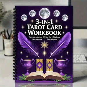 Three-In-One Tarot Card Practice Tutorial Notebook, Workbook, Mystical Tarot and Magic Atmosphere Design, Ideal for Tarot Enthusiasts