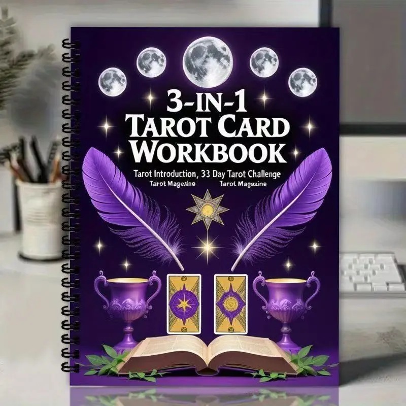 Three-In-One Tarot Card Practice Notebook, Mystical Tarot and Magic Theme, Tarot Introduction, Book Cover Design, Perfect for Tarot Enthusiasts