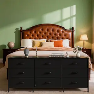 YJ-Garvee 63" Entertainment Center & 9-Drawer Dresser with Wooden Top and Wide Fabric Storage Chest Multi-Function Media Console for Living Room and Bedroom Organization Easy Assembly