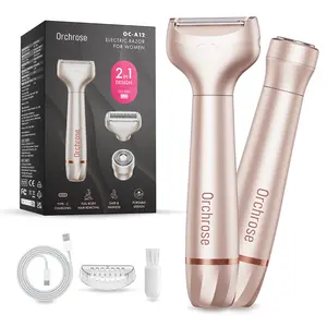 Portable Rechargeable Hair Removal Kit for Women - 2 in 1 Electric Razor for Face, Body, Leg, Bikini, Underarm & Arm - Brush Shaver Trimmer
