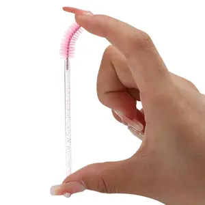 100 Pcs Disposable Mascara Wands - Crystal Eyebrow Spoolies Brushes for Eyelash Extensions, Pink Lash Brushes with Storage Container