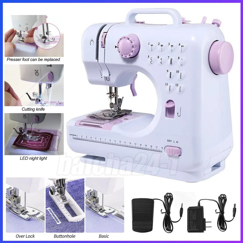 12-Stitch Electric Sewing Machine Portable Design Dual Power Supply for Crafting & Mending Projects with 12 Built-in Stitches Reverse Sewing Ideal for Beginners and Kids