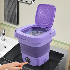 Portable Mini Washing Machine, Foldable Washer with Drainage Basket, Multi-functional Foldable Washing Machine