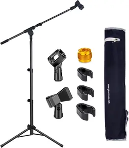 Microphone Stand for Light Microphone under 1 LB - Tripod Boom Arm Mic Stand with Carrying Bag, 2 Mic Clips and Screw Adapter Portable for Singing Performance Wedding Stage and Mic Mount