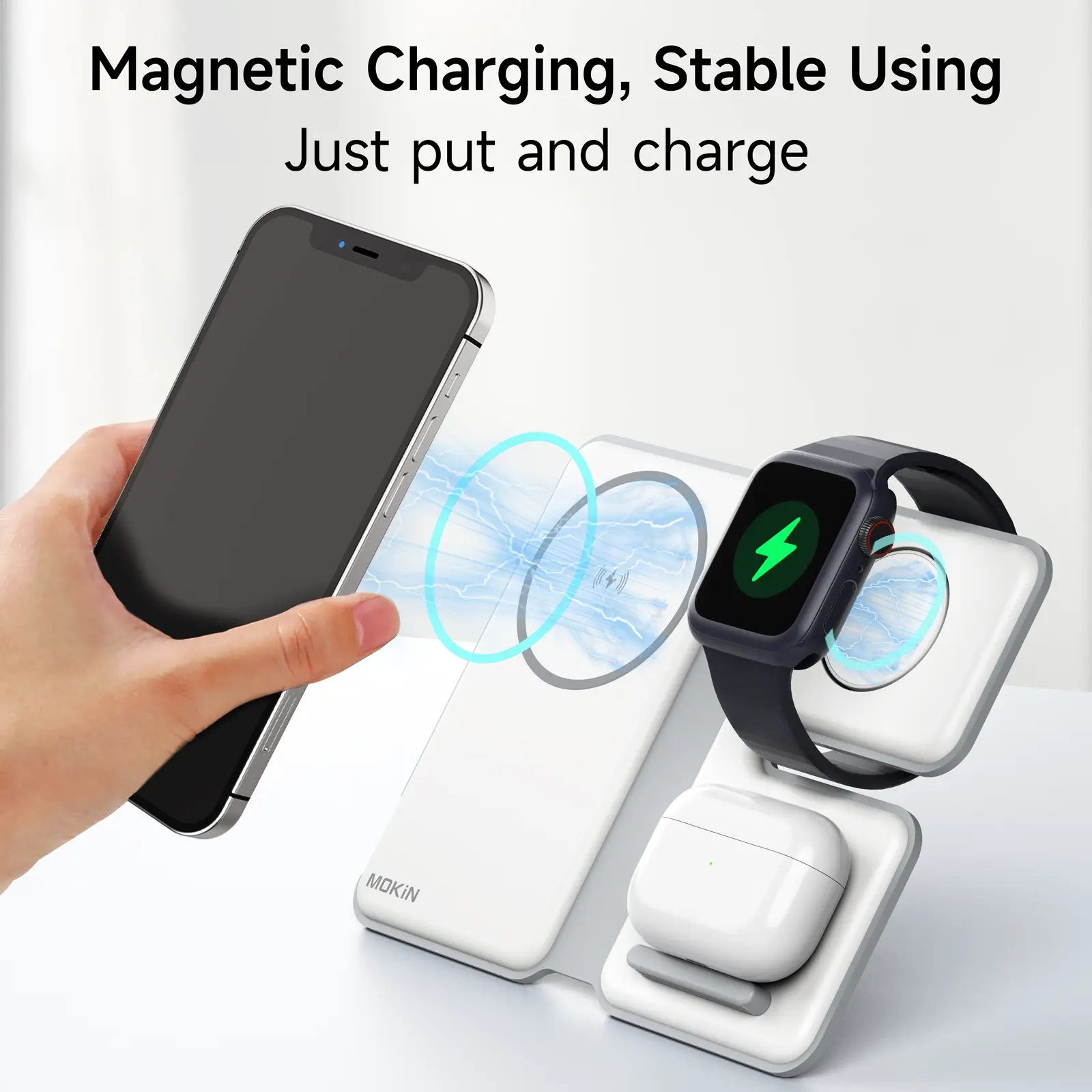 MOKiN 3 IN 1 Magnetic Wireless Charging Station For iPhone 2024 iF design award  20W