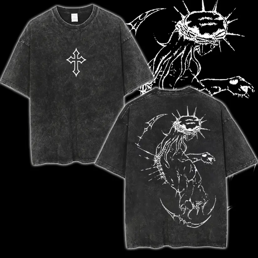 JJBA Jesus Pump Cover, Embroidered Cross, Menswear Gift GYM Oversided Tshirt Graphic Tee