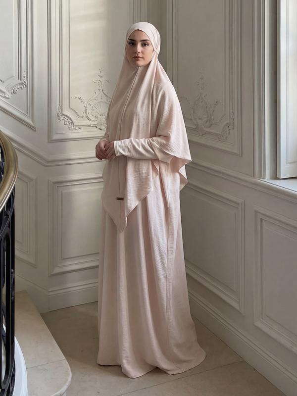 CL05 Abaya Hijab 2pics set, Muslim dress, hijab, solid color, simple and casual, crepe Khimar suit Maxi