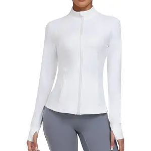 Outdoors & sports Women's Athletic Full Zip Lightweight Workout Jacket With Pockets Running Slim Fit Yoga Sportwear With Thumb Holes