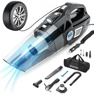 4-in-1 Car Vacuum Cleaner High Power, Tire Inflator Portable Car Vacuum with Digital Tire Pressure Gauge LCD Display and LED Light, 12V DC, 15FT Cord, Essential Accessories for Men Women