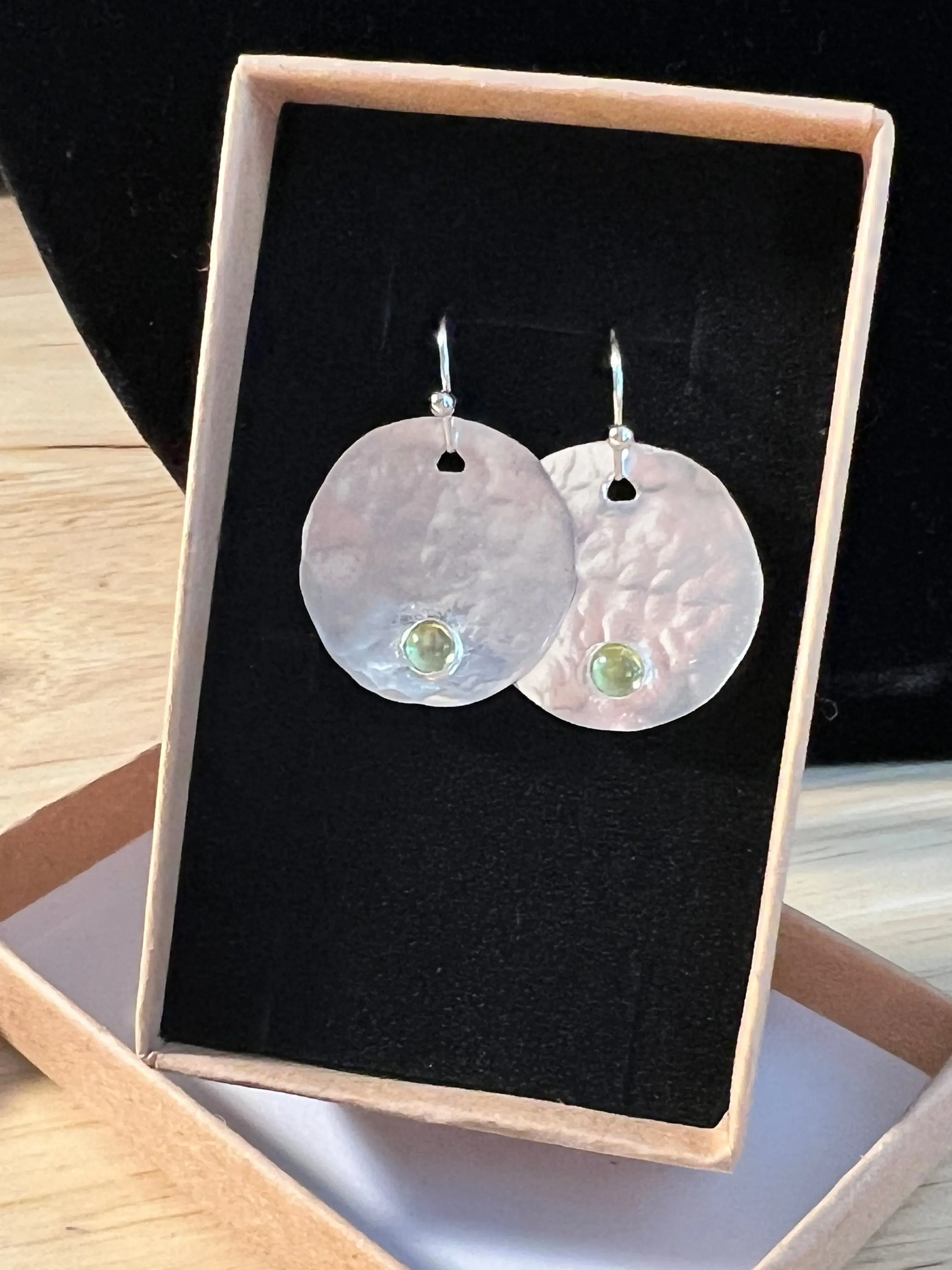 Handcrafted .925 Sterling Silver Hammered Circle Earrings with Small Stones