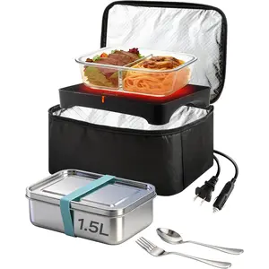 Oven, Box Food Heater - 12V/24V/110V Car Food Warmer - Mini Personal Heated Box Warmer for Car, Truck, Travel, Office & Home (Black)