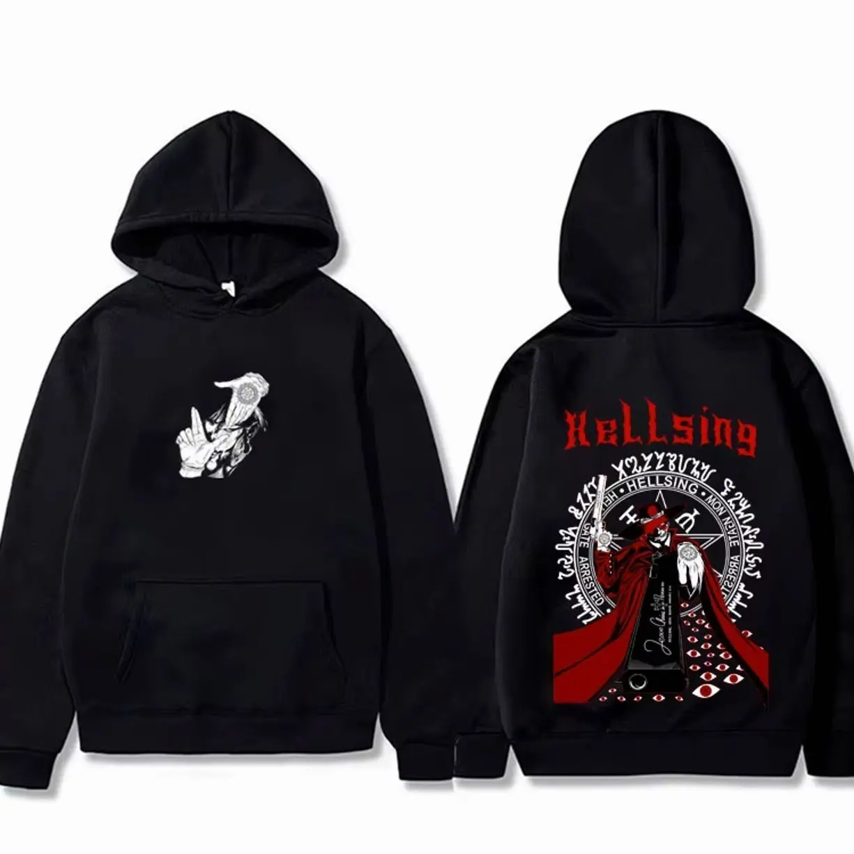 Anime Hellsing Vampire Alucard Graphic Hoodie Men Women Manga   Pullover Hoodies Male Fashion Vintage Hooded Sweatshirt E