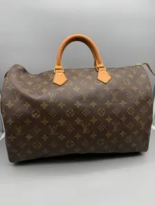 Pre-owned Louis Vuitton Coated Canvas Tote Bags Speedy 40 Monogram Canvas Handbag with Classic Brown Leather Handles and Gold Monogram Pattern