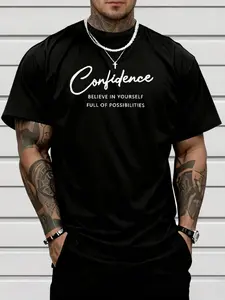 Men's Letter Print High-Definition Short Sleeve T-Shirt, Fashion Casual Round Neck Top, Street Style, Comfortable Fabric, Daily Wear & Outdoor Sports