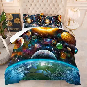 Space Planet Pattern Duvet Cover Set, 1 Set Including 1 Count Comforter  & 1/2 Counts Pillowcases without Filler, Soft Comfortable Bedding Set for Home Bedroom