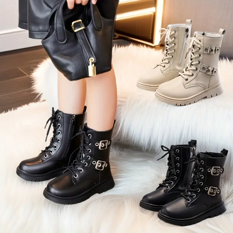 Girls' Ankle-Height Short Boots, Autumn-Winter New Korean-British Style, Casual Wear Kids' Solid-Color Footwear