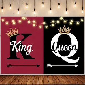 1pc King & Queen Couple Party Banner - Wedding Photo Booth Decorations with Durable Fabric, Multicolor Crowns for, Wedding, Prom, Party Backdrop Suitable for Home Decorations & Events