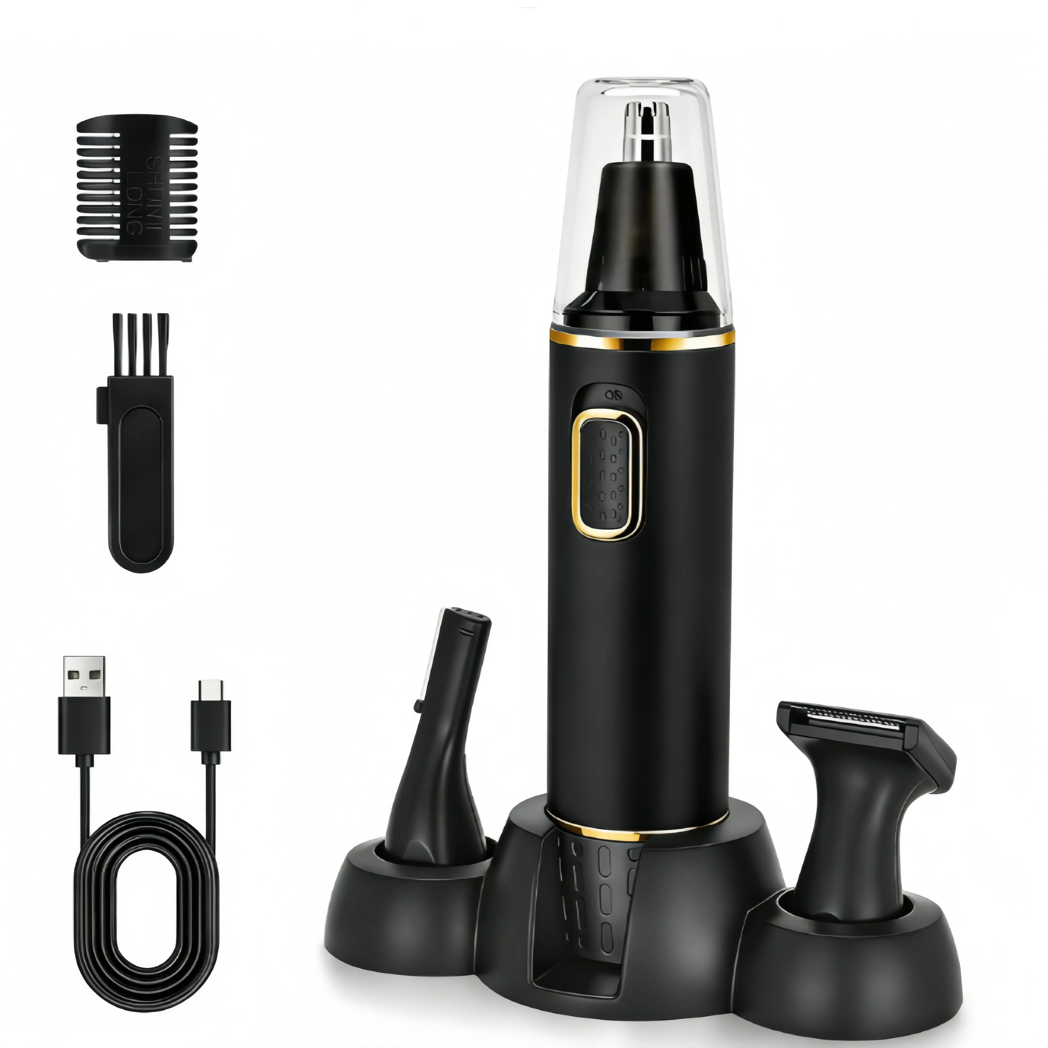 LMMAKE 1PC 3-in-1 Cordless Quiet Trimmer for Men - Nose & Ear Groomer, Mustache Shaper, Painless Multifunctional Shaving Head, USB Rechargeable, High-Speed Motor, Smooth Single Item Personal Care Appliance