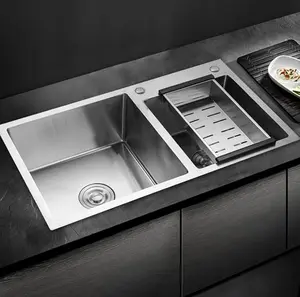CNCEST Double Bowl Stainless Steel Kitchen Sink 16/14.7" Bowls, Soundproof & Anti-Condensation, Under/Overmount, Includes Drain Basket